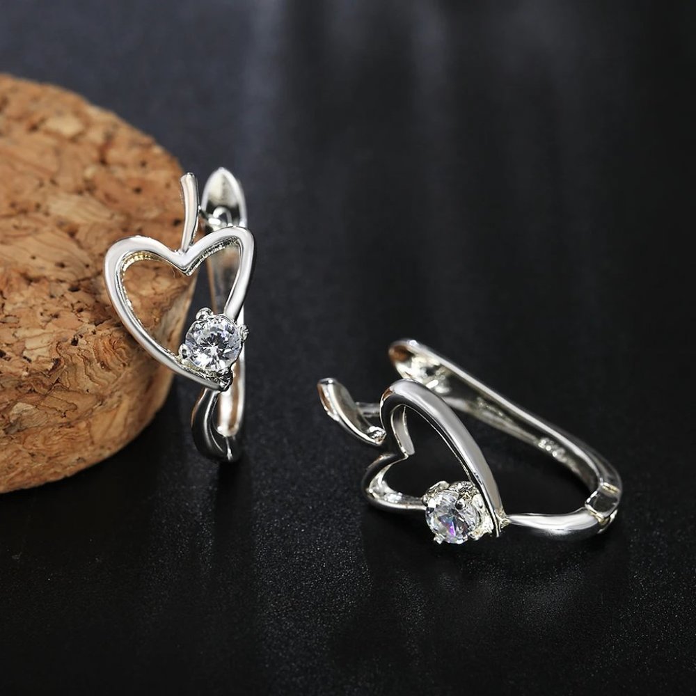Beautiful Crystal Heart's Buckle Stud Earring's Solid Sterling Silver - Picture 2 of 5